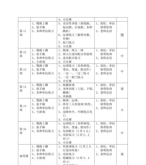 足球训练与技巧教学计划（打造精英球队的训练方案及技巧分享）