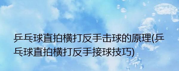 乒乓球快速入门技巧（掌握乒乓球基本技巧，成为初级选手）